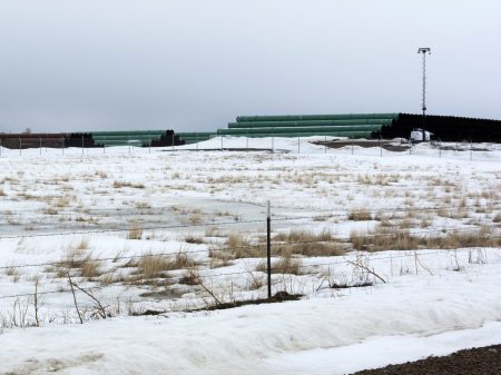 A storage yard is seen in Montana for pipe that was to be used in the construction of the Keystone XL oil pipeline. The developer has now canceled the controversial project.
