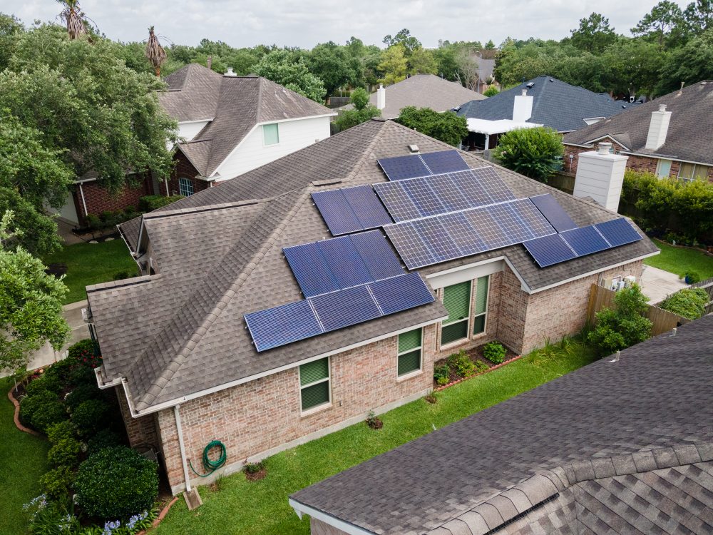 Solar panels on a rooftop in Clear Lake. Installed solar capacity in Houston has quadrupled in recent years, as more homeowners are installing panels on their roofs. 