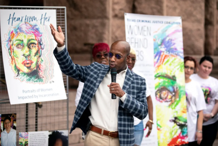 State Rep. James White, R-Hillister, spoke at the Women's [In]Justice Day rally on the south steps of the Capitol on March 8, 2019.