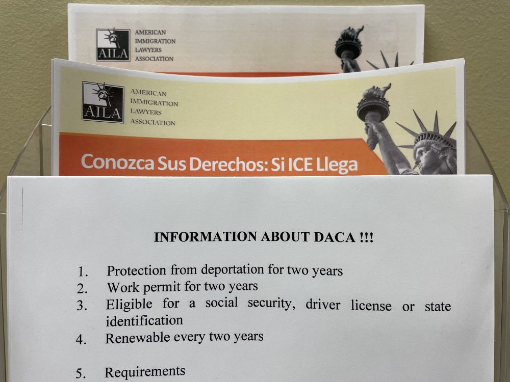 Know-your-rights flyers  at a Houston immigration law firm. 