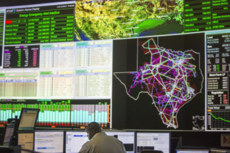 The control room at the Electric Reliability Council of Texas. ERCOT manages the flow of electric power to more than 26 million Texans.