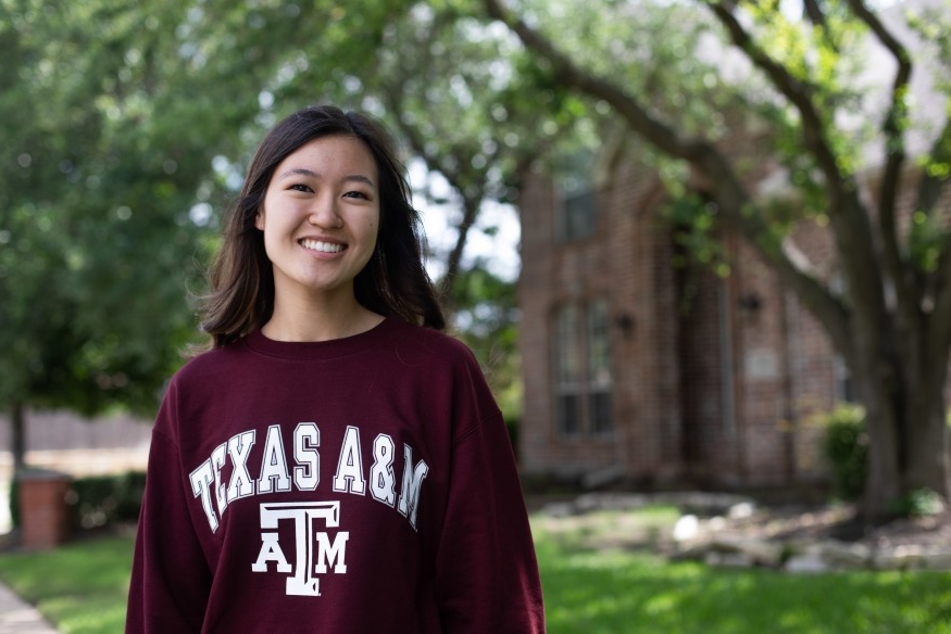 Anita Chaiprasert poses in front of her family’s home in Plano. She's heading off to college at Texas A&M.
