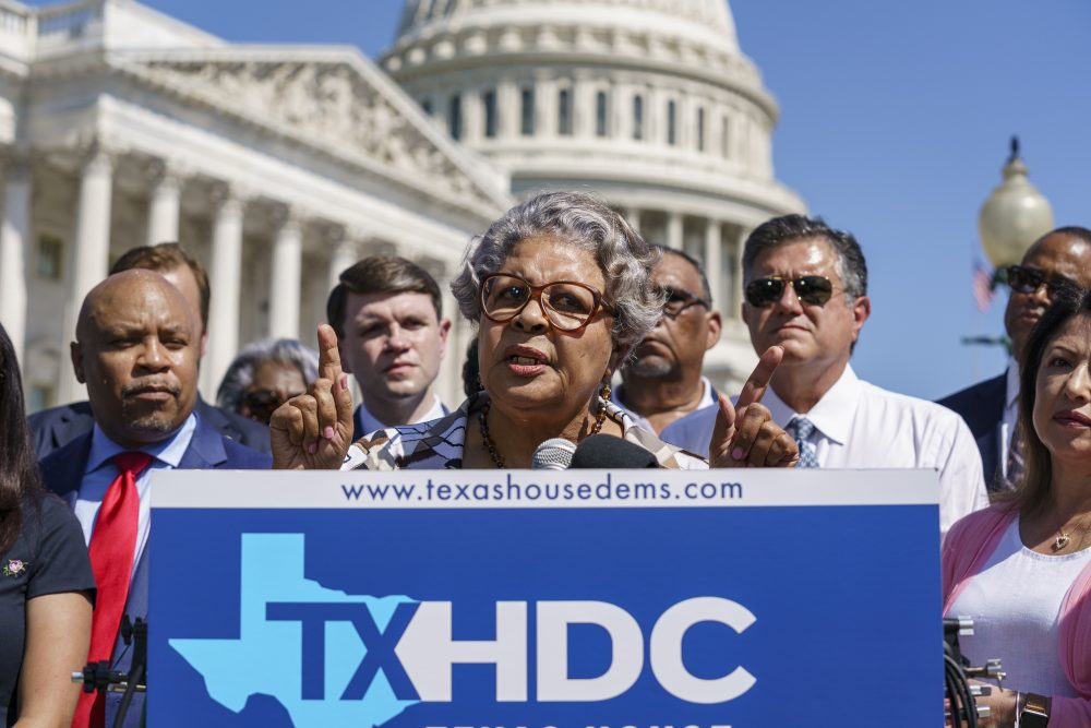 Texas State Rep. Senfronia Thompson, dean of the Texas House of Representatives, speaks as Democratic members of the Texas legislature hold a news conference at the Capitol in Washington, Tuesday, July 13, 2021. The Democrats left Austin to deprive the Legislature of a quorum as they try to kill a Republican bill making it harder to vote in the Lone Star State.