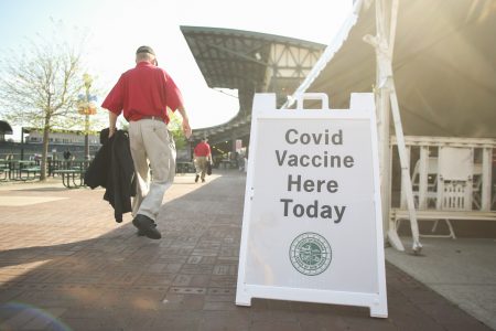 Free COVID-19 vaccines are offered in May before a baseball game between the Rochester Red Wings and the Scranton/Wilkes-Barre RailRiders in Rochester, N.Y.