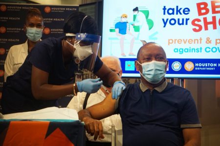 Mayor Sylvester Turner gets his first COVID-19 vaccine dose on Jan. 5, 2020.