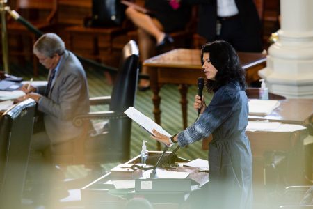 State Sen. Carol Alvarado, D-Houston, filibusters against Senate Bill 1 on Aug. 11, 2021.