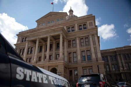 Texas Department of Public Safety vehicles outside of the state Capitol on Aug. 11, 2021.