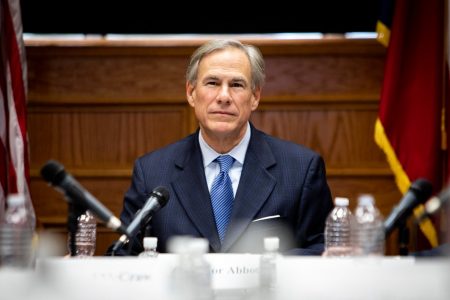 File Photo: Gov. Greg Abbott leads a roundtable discussion on public safety priorities at the Texas Department of Public Safety headquarters in January 2021.