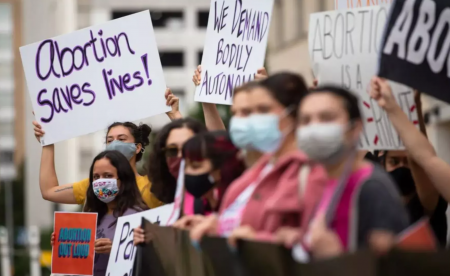 Protesters gathered in front of the Governor’s Mansion in Austin in May to protest against Senate Bill 8, which restricts abortions in the state as early as six weeks into pregnancy.