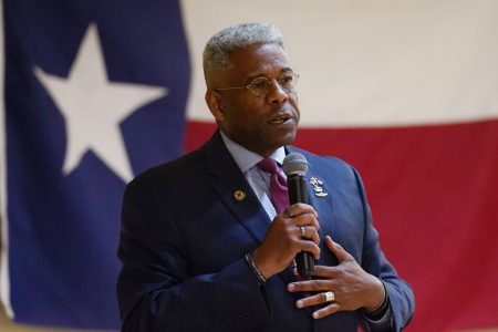 In this Wednesday, Sept. 22, 2021, file photo, Texas gubernatorial hopeful Allen West speaks at the Cameron County Conservatives anniversary celebration, in Harlingen, Texas. West, a candidate for the Republican nomination for governor of Texas, said Saturday, Oct. 9, 2021, that he has received monoclonal antibody injections after being diagnosed with COVID-19 pneumonia.