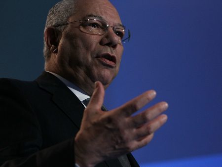 Former Secretary of State and Bloom Energy Board member Colin Powell speaks during a Bloom Energy product launch on February 24, 2010 at the eBay headquarters in San Jose, California.