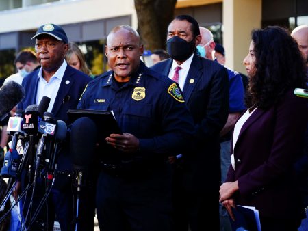 Houston Chief Police Troy Finner speaks at a news conference on Saturday regarding the Astroworld Festival deaths. According to authorities, eight people died.