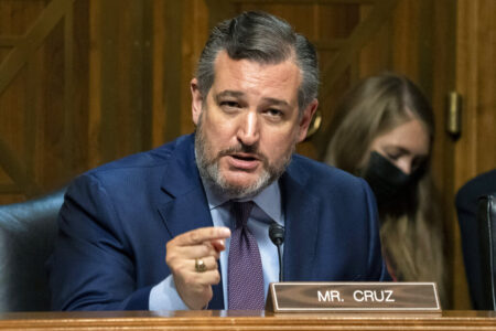U.S. Sen. Ted Cruz R-Texas, asks questions to Steve Satterfield, Vice President of Privacy & Public Policy at Facebook, Inc., as he testifies before the Judiciary Subcommittee on Competition Policy, Antitrust, and Consumer Rights Tuesday, Sept. 21, 2021 in Washington.