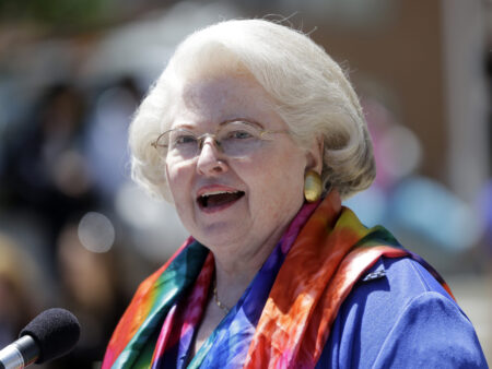 Attorney Sarah Weddington speaks during a women's rights rally on Tuesday, June 4, 2013, in Albany, N.Y. Weddington, who at 26 successfully argued the landmark abortion rights case Roe v. Wade before the U.S. Supreme Court, died Sunday, Dec. 26, 2021. She was 76.