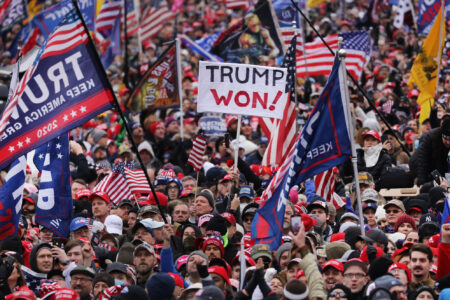 Crowds arrive for the "Stop the Steal" rally on Jan. 6, 2021 in Washington, D.C. Trump supporters gathered in the nation's capital to protest the ratification of President-elect Joe Biden's Electoral College victory over President Trump in the 2020 election.