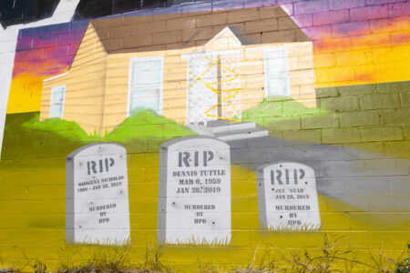 A mural at Graffiti Park in Houston commemorating the death of the Tuttles. Taken on Jan. 28, 2022.