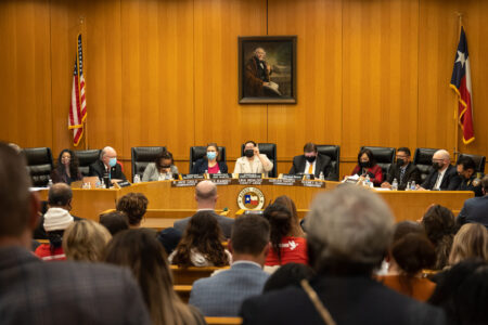 The Harris County Bail Bond Board hears public comment regarding a proposed 10% minimum down payment to bond out on certain offenses. Taken on March 9, 2022.
