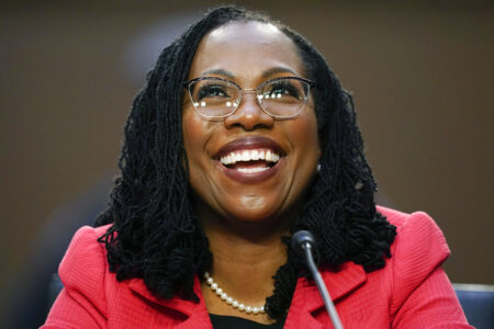 Supreme Court nominee Ketanji Brown Jackson testifies during her Senate Judiciary Committee confirmation hearing on Capitol Hill in Washington, Tuesday, March 22, 2022.