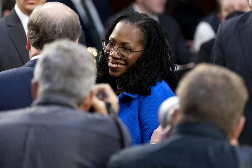 Supreme Court nominee Ketanji Brown Jackson arrives to testify during her Senate Judiciary Committee confirmation hearing on Capitol Hill in Washington, Wednesday, March 23, 2022.