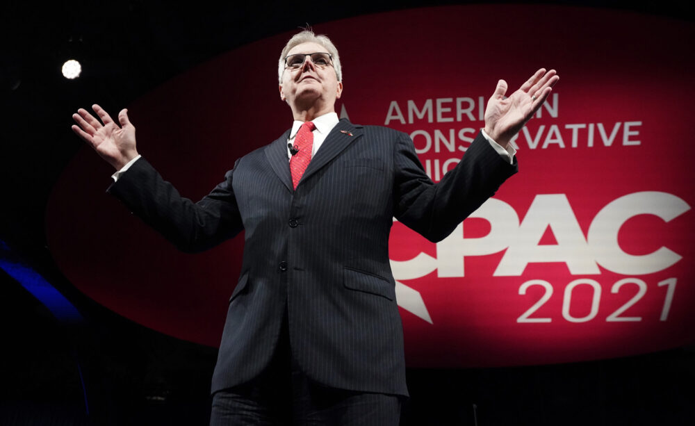 Texas Lt. Gov. Dan Patrick speaks during opening general session of the Conservative Political Action Conference (CPAC) Friday, July 9, 2021, in Dallas. 