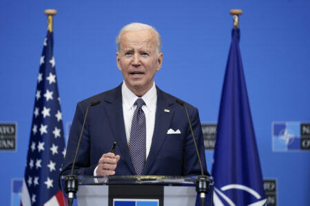 President Joe Biden speaks about the Russian invasion of Ukraine during a news conference after a NATO summit and Group of Seven meeting at NATO headquarters, Thursday, March 24, 2022, in Brussels.