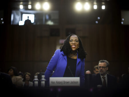 U.S. Supreme Court nominee Judge Ketanji Brown Jackson arrives for the third day of her confirmation hearing before the Senate Judiciary Committee in the Hart Senate Office Building on Capitol Hill March 23, 2022 in Washington, DC. Judge Ketanji Brown Jackson, President Joe Biden's pick to replace retiring Justice Stephen Breyer on the U.S. Supreme Court, would become the first Black woman to serve on the Supreme Court if confirmed.