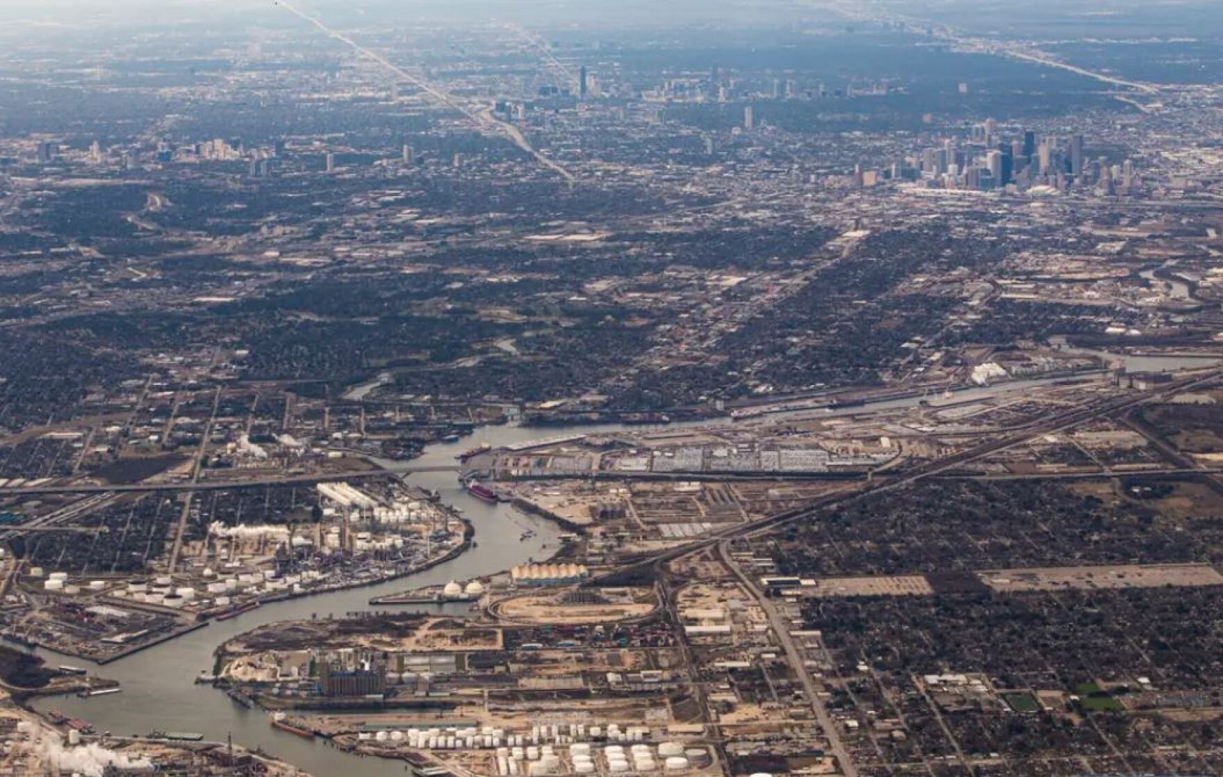 The Houston Ship Channel from above in 2018. The EPA is seeking to change ozone violation designations for the Houston, Dallas and San Antonio metro regions that would prompt more aggressive pollution controls in those areas.