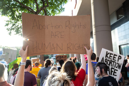 Protesters held signs in support of abortion rights on May 3, 2022.
