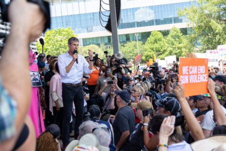 Beto O'Rourke speaks at a rally outside the NRA national convention on May 27, 2022.