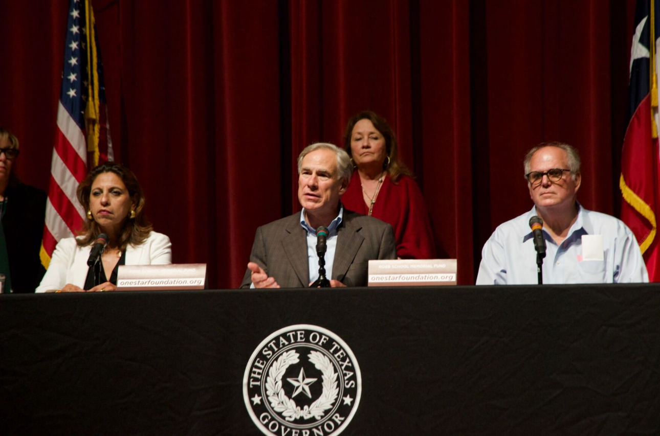 Gov. Greg Abbott speaks at a news conference about the mass shooting at speaking Uvalde High School on Wednesday.