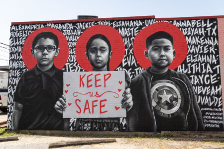 A mural in Pasadena commemorating the lives lost during a school shooting in Uvalde, Texas. Taken on June 13, 2022.