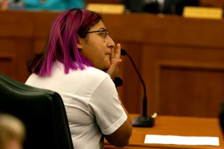 Jazmin Cazares testified before lawmakers Thursday at the Texas Capitol in Austin. Cazares’ younger sister was one of the 21 victims of the recent school shooting in Uvalde.