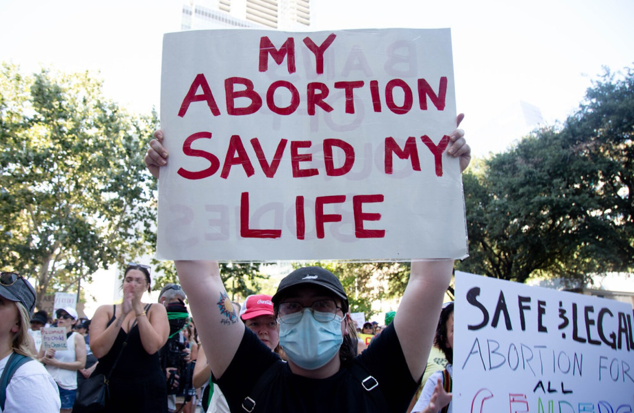 Demonstrators rally outside the federal courthouse in downtown Austin on Friday after the Supreme Court's decision overturning Roe v. Wade.