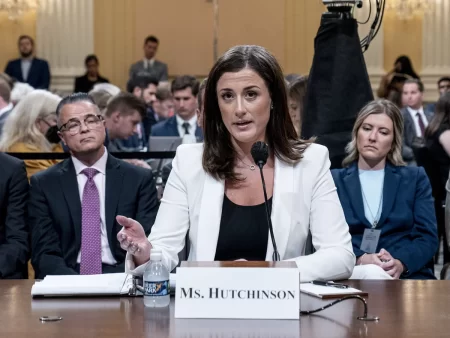 Cassidy Hutchinson, former aide to Trump White House chief of staff Mark Meadows, testifies as the House select committee investigating the Jan. 6 attack on the U.S. Capitol holds a hearing at the Capitol on Tuesday.