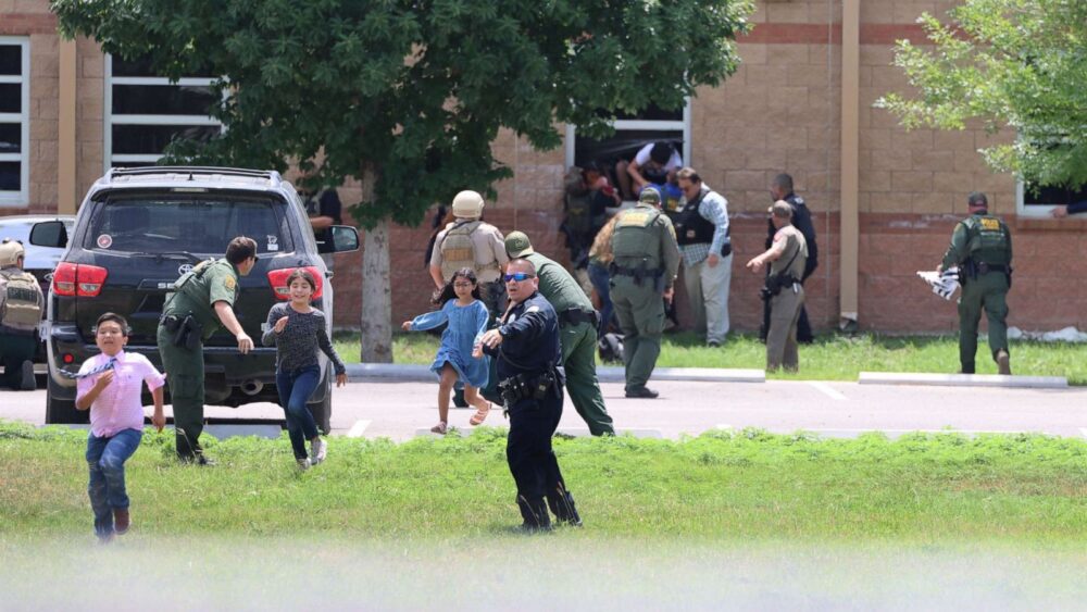 Students escape through a window at Robb Elementary School in Uvalde on May 24, 2022. Two educators and 19 children were killed during the worst school shooting in Texas history. (Photo: Pete Luna/Uvalde Leader-News)
