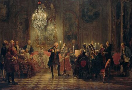 Painting by Adolph Menzel depicting King Frederick the Great of Prussia performing on flute