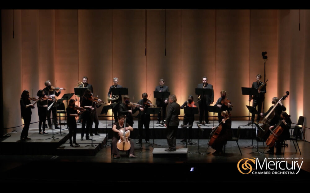 Screenshot from orchestra concert with cello soloist