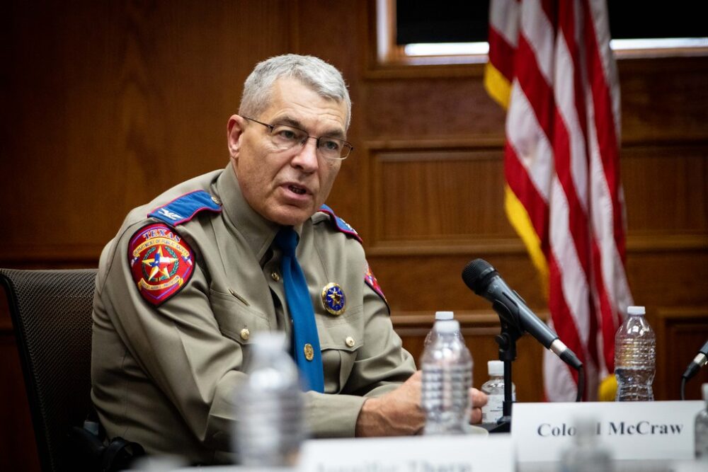  Texas Department of Public Safety Director Steve McCraw speaks at a public safety roundtable discussion with the governor in January 2021. 