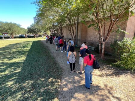 Voters wait in line at Briargrove Elementary off San Felipe on Houston's west side.
