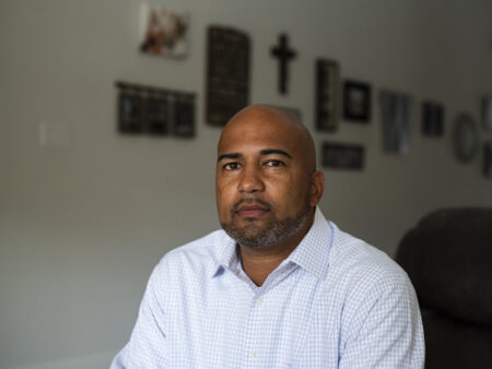 James Whitfield, 43, principal at Colleyville Heritage High School in Colleyville, who has been placed on leave by the Garland-Colleyville Independent School District after being accused of teaching critical race theory at his high school, photographed at his home in Hurst, on Thursday, Sept. 16, 2021. Ben Torres for the Texas Tribune