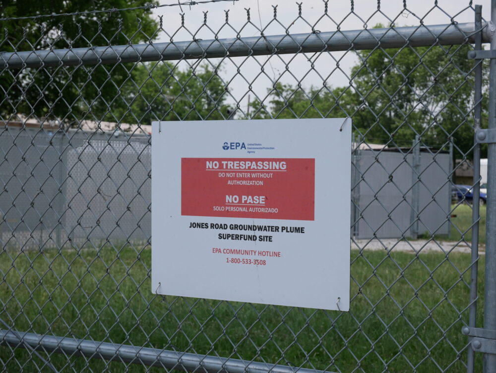 A sign marking off part of the Jones Road Superfund Site