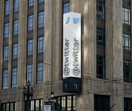 FILE - Twitter headquarters is shown in San Francisco on Nov. 4, 2022. Twitter said Tuesday, Nov. 8, that it will add a gray “official” label to some high-profile accounts to indicate that they are authentic, the latest twist in new owner Elon Musk’s chaotic overhaul of the platform’s verification system. (AP Photo/Jeff Chiu, File)