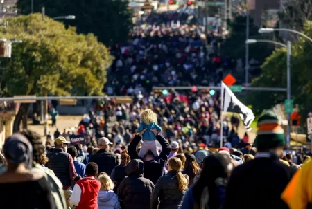 Crowds gather in Austin in celebration of Martin Luther King Day in 2020. The population of Texas has increased by 470,708 people since July 2021, the largest gain in the nation.