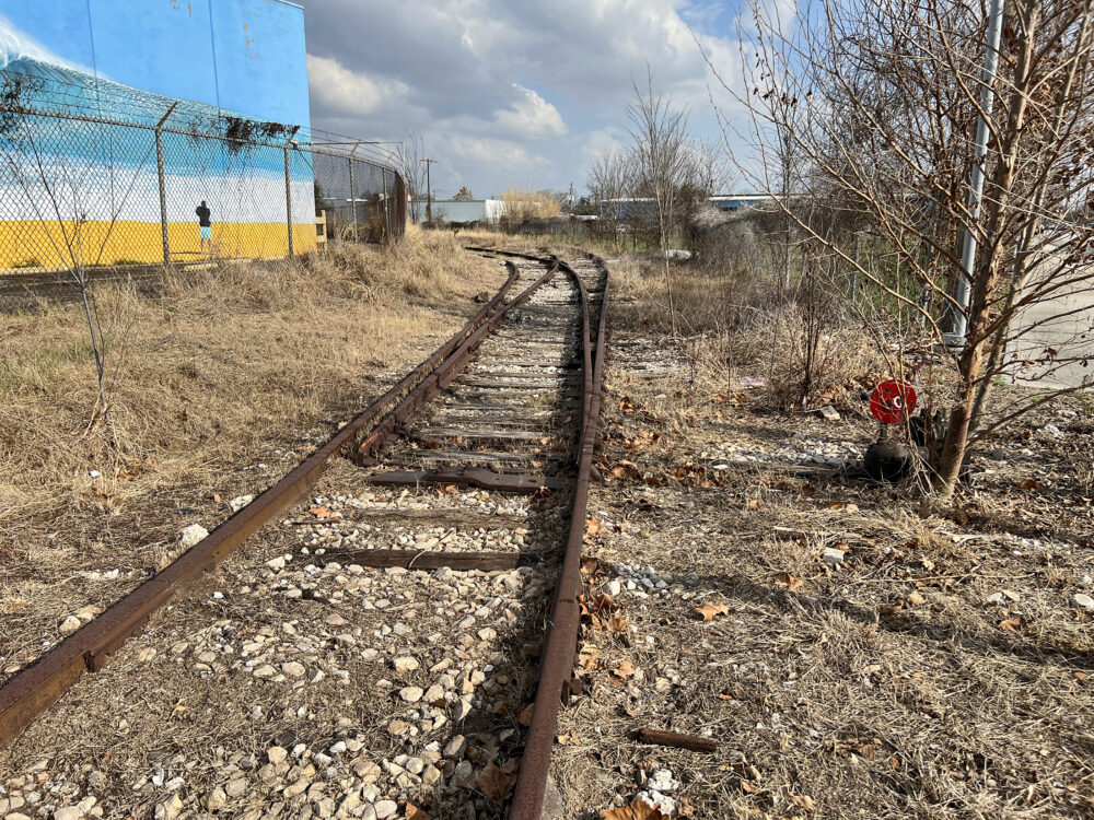 An abandoned, unused railroad line