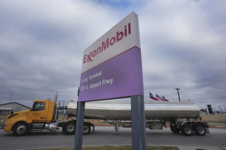 A tanker pulls into an ExxonMobil fuel storage and distribution facility in Irving, Texas, Wednesday, Jan. 25, 2023. ExxonMobil reports their earnings Tuesday, Jan. 31.