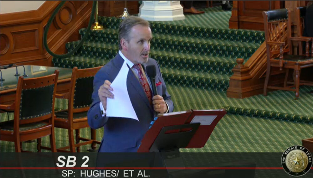 Senator Bryan Hughes, R-Mineola, leading the Senate floor debate in favor of SB 2.