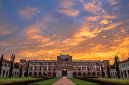 Rice University's Lovett Hall at sunrise.