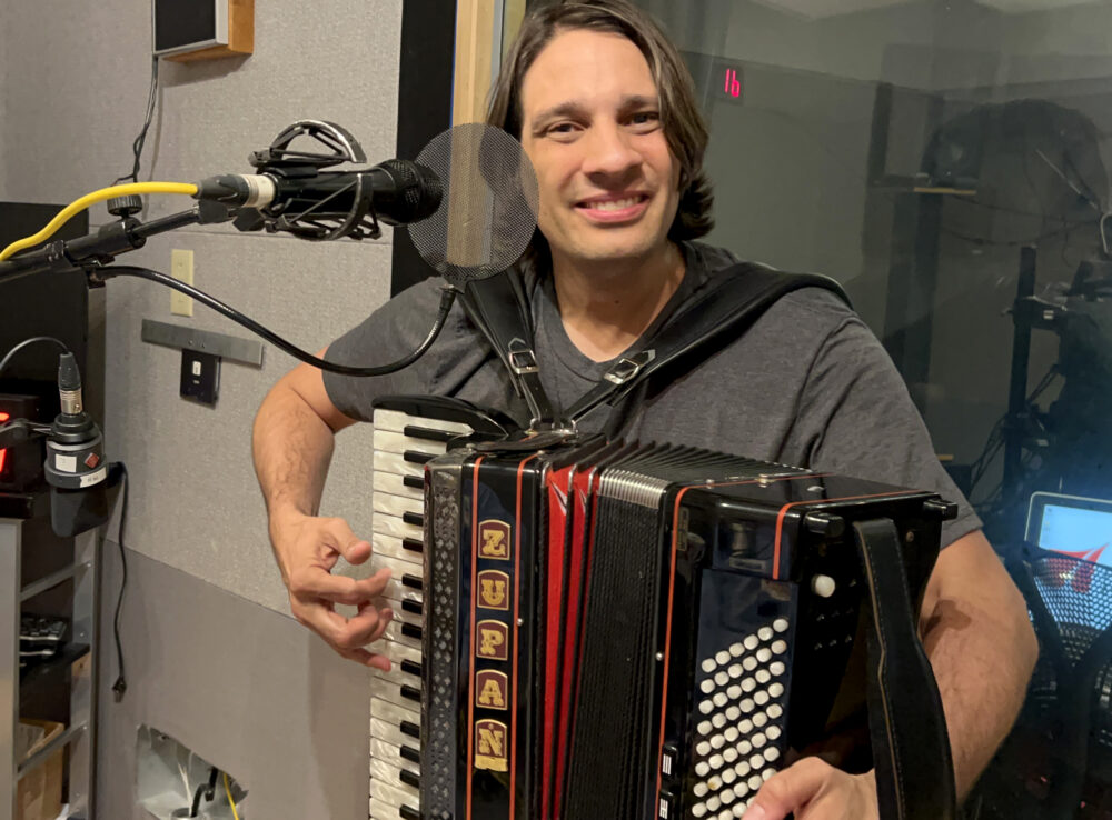 Accordion player Alex Meixner performs in the Houston Matters studio.