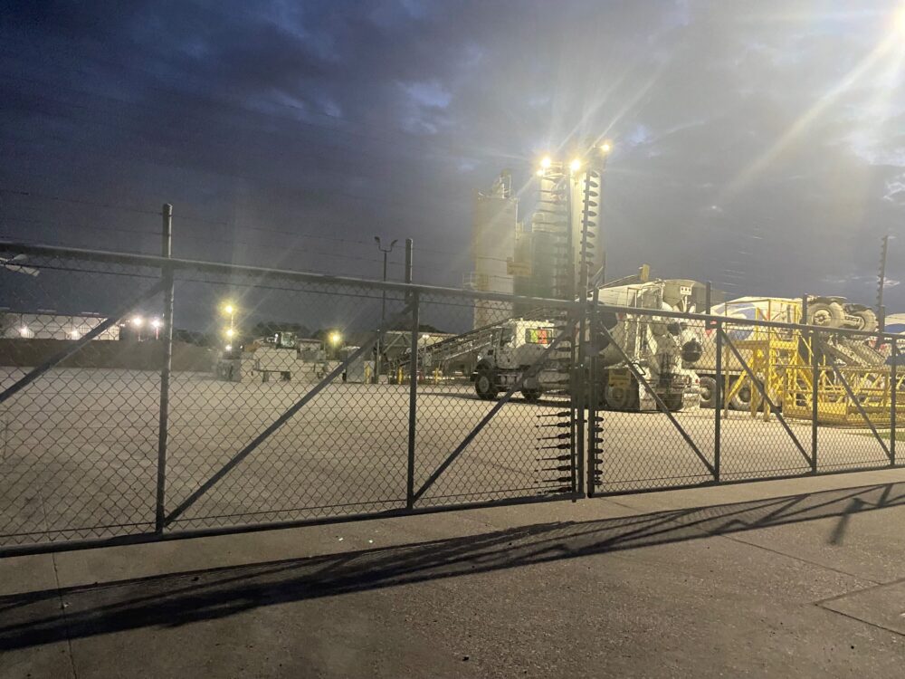 Many concrete batch plant facilities have permits to operate 24 hours a day. Residents will often complain of the bright lights and noise at night. 