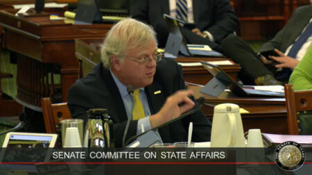 State Senator Paul Bettencourt, R-Houston, speaking on his elections bills before the Senate Committee on State Affairs